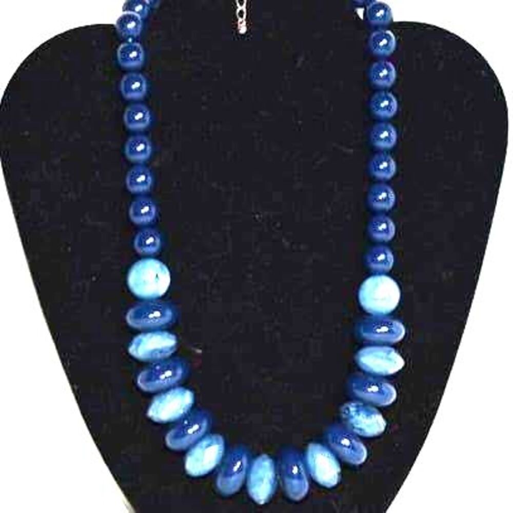 Blue Ombre Boho Statement Faux Opal Silver Tone Link Chain Cottage 19" Necklace